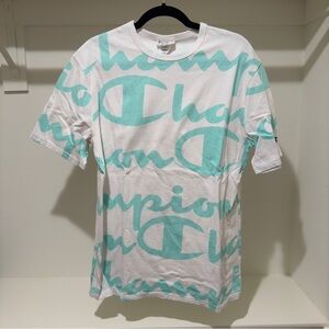 Champion White and Teal Logo T-Shirt